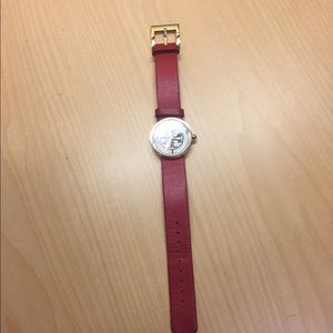 Tory Burch gold red leather watch